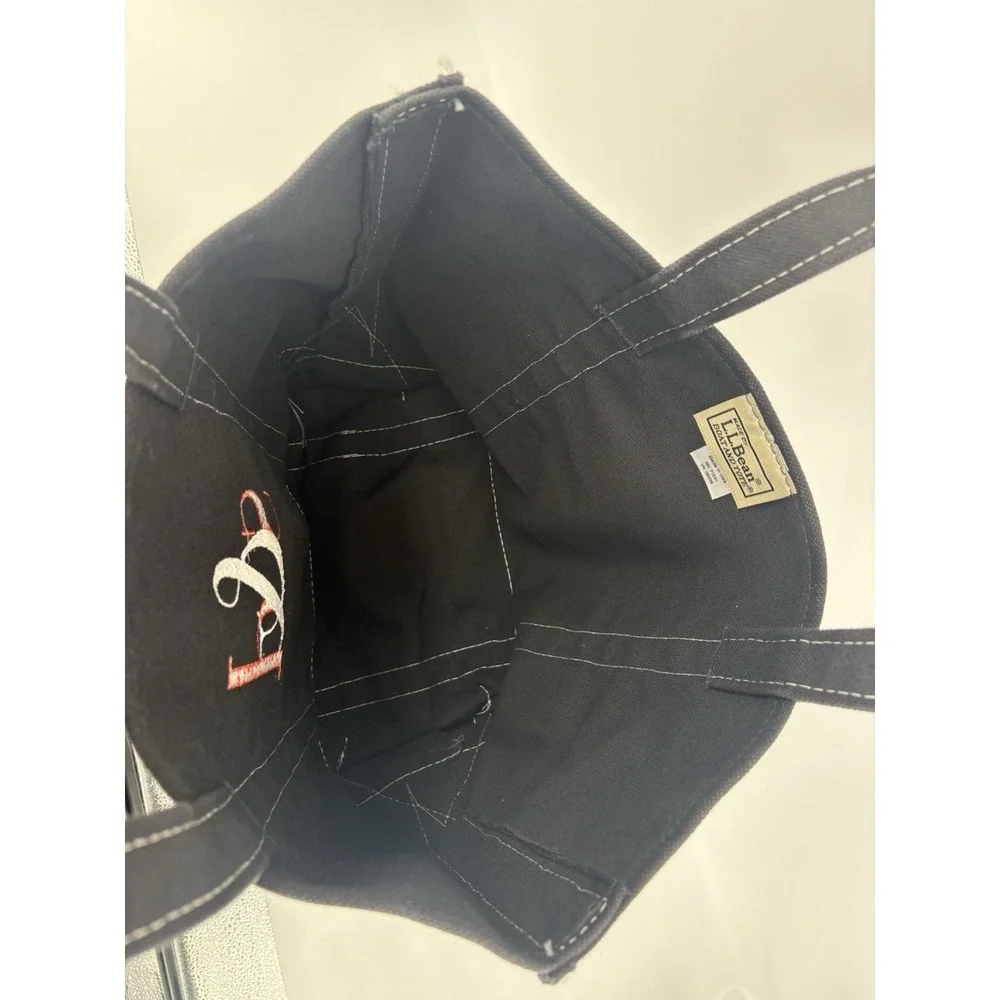 Vintage LL Bean Boat & Tote Bag Large‎ Black Monogram Short Straps USA Made GUC